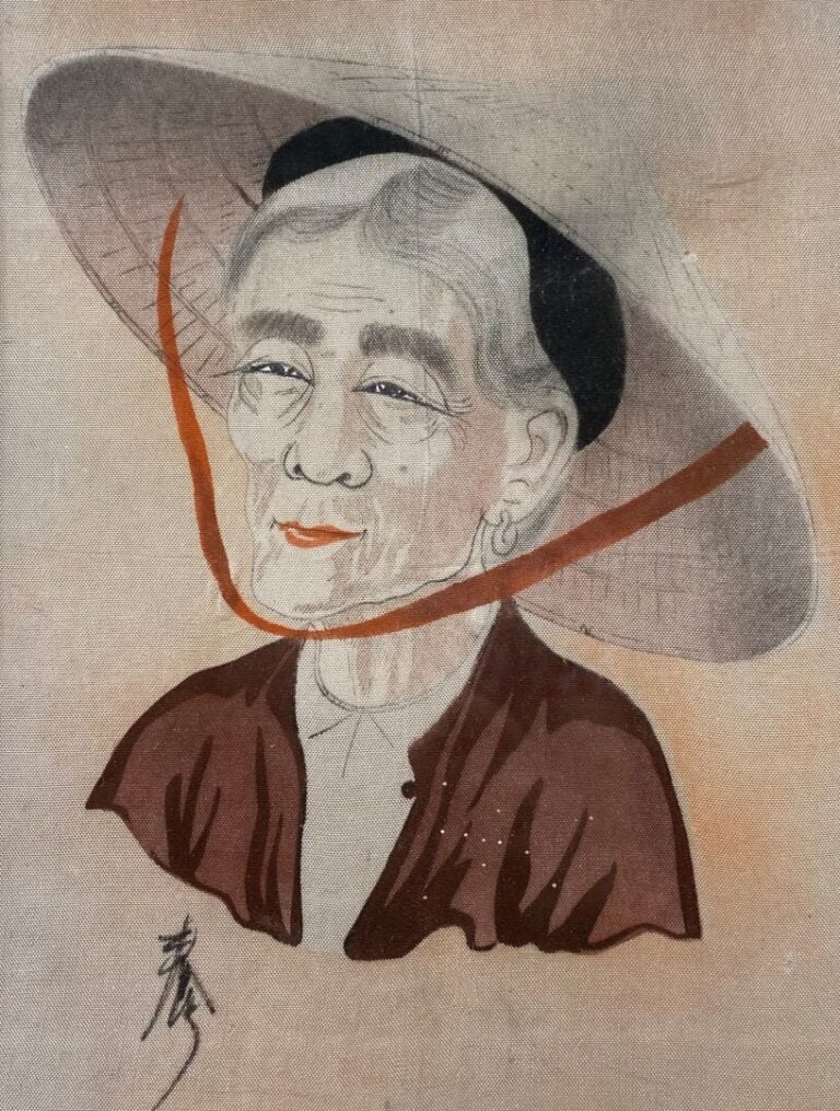 Ecole vietnamienne - Portraits - Deux aquarelles sur soie - Signé en bas à droi…