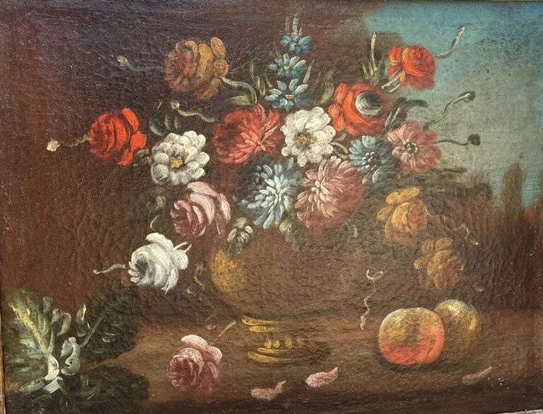 Ecole XIXème. Paire de vases sur entablement. Huile sur Toile - 56 x 67 cm