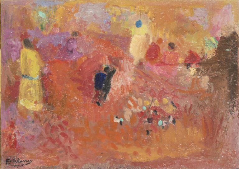 Elie KANAAN (1926-2009) - Composition aux personnages fond rose. - Huile sur To…