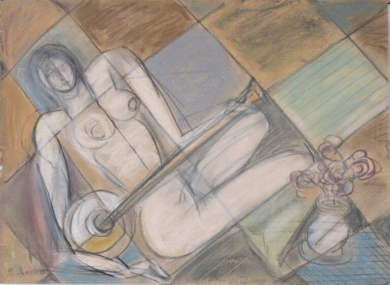 Elisabeth RONGET (1899-1950) - Femme allongée cubisante - Pastel sur carton, si…