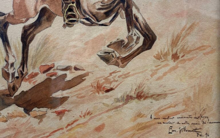 Emile VILLEMONT (XIXe-XXe) - Chasseur à cheval - Crayon et aquarelle sur papier…