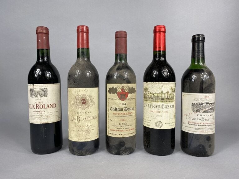 Ensemble de cinq bouteilles comprenant : - - Château Les Renardières, 1999 - -…