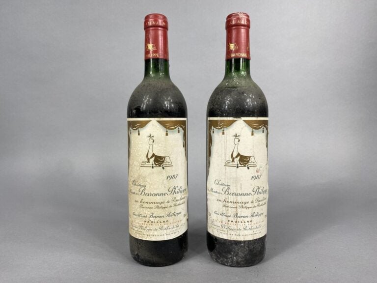 Ensemble de deux bouteilles Mouton Baronne Philippe, Pauillac, 1987 - (niveau b…