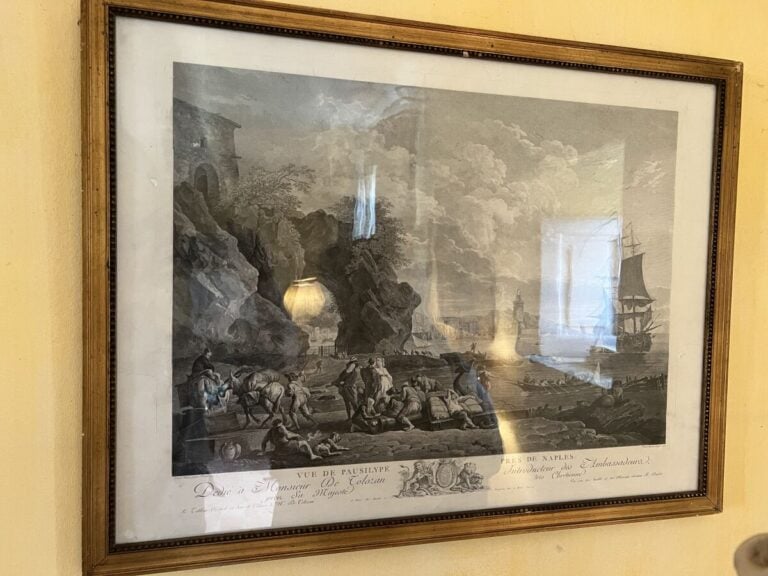 Ensemble de deux gravures en noir encadrées : - - Vue du pausilype près de Napl…