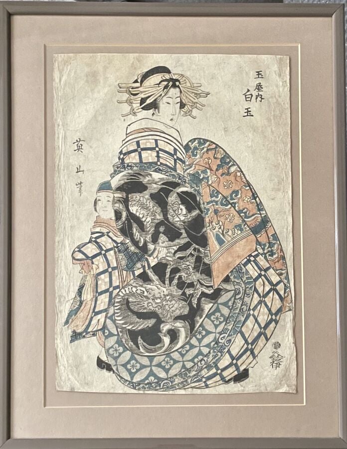 Ensemble de huit estampes dont sept représentant des acteurs de kabuki, oiran a…