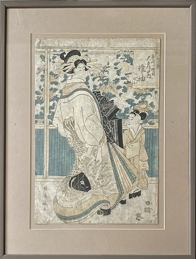 Ensemble de huit estampes dont sept représentant des acteurs de kabuki, oiran a…