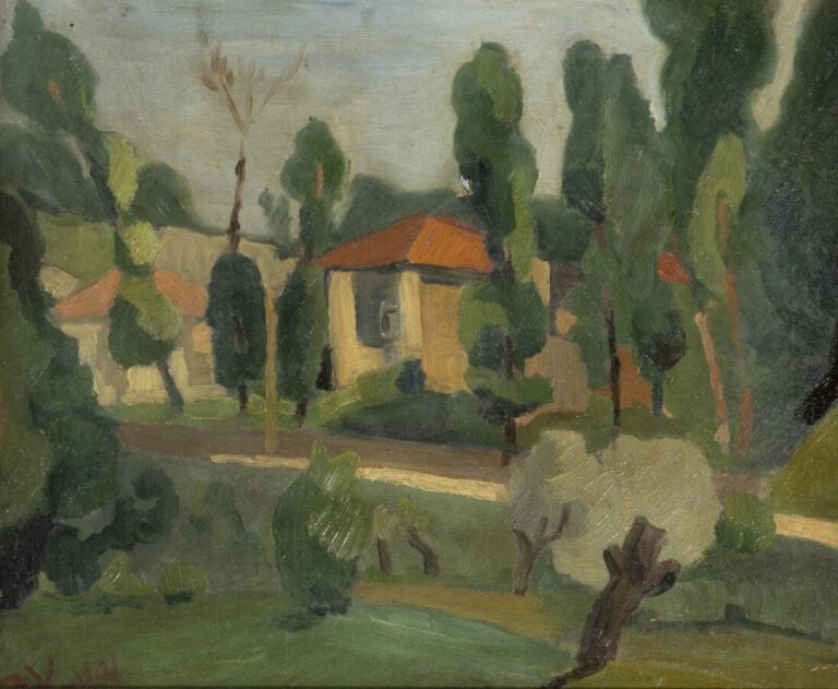Ensemble de sept oeuvres : - - Ecole françaaise - la maison - Huile sur toile,…