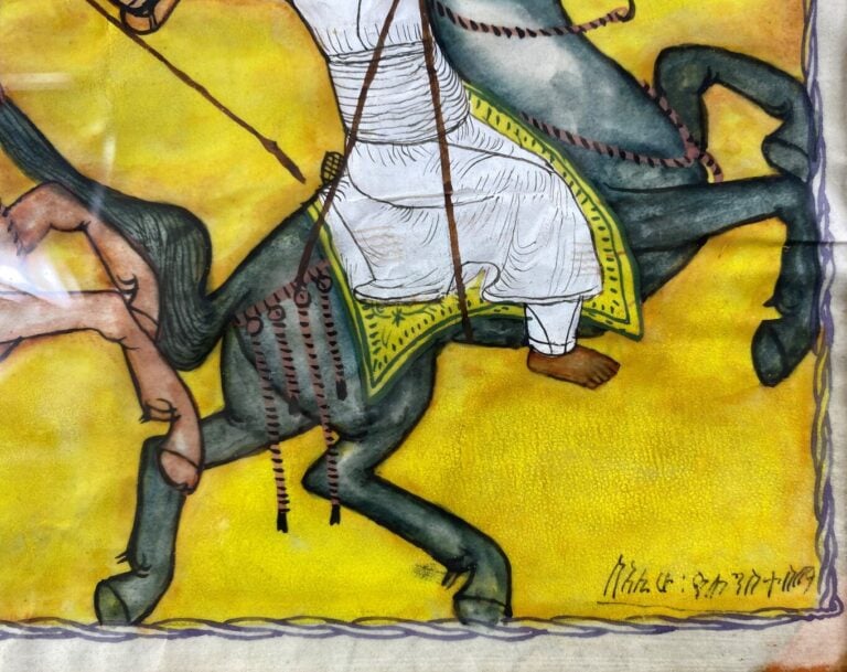 Ethiopie - Deux peintures sur papier représentant des scènes de chasse et de co…