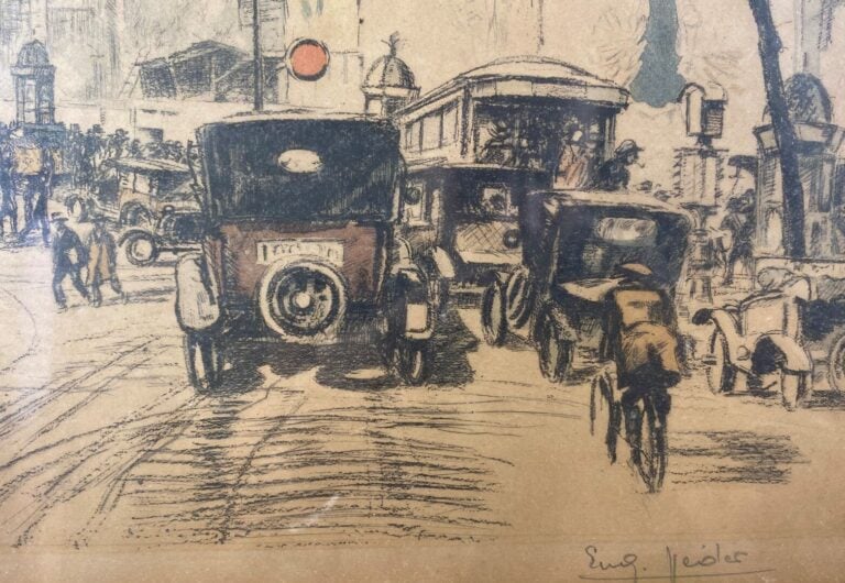 Eugène VEDER (1876-1936) - Grands Boulevards à Paris - Eau-forte rehaussée (?)…