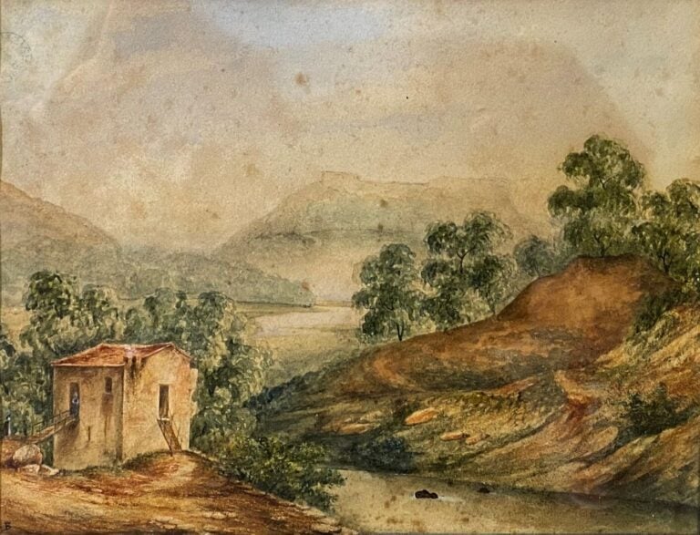 Francois BENSA (1811-1895) - Maison dans la campagne - Technique mixte - Monogr…