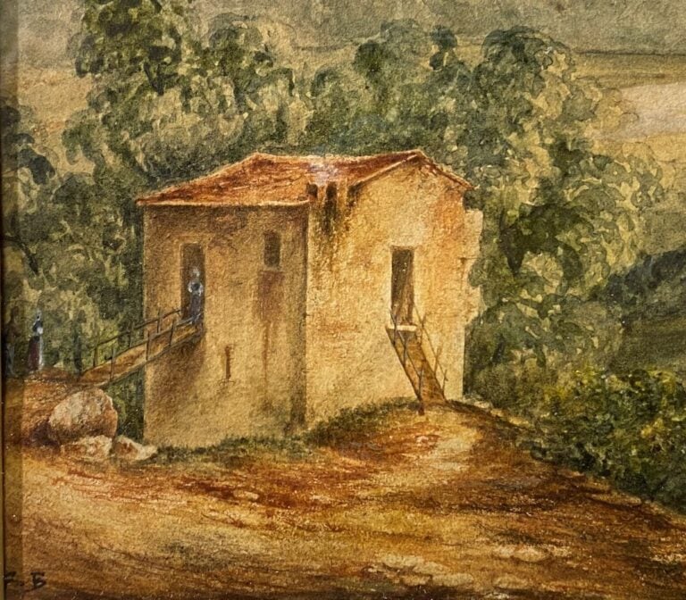 Francois BENSA (1811-1895) - Maison dans la campagne - Technique mixte - Monogr…