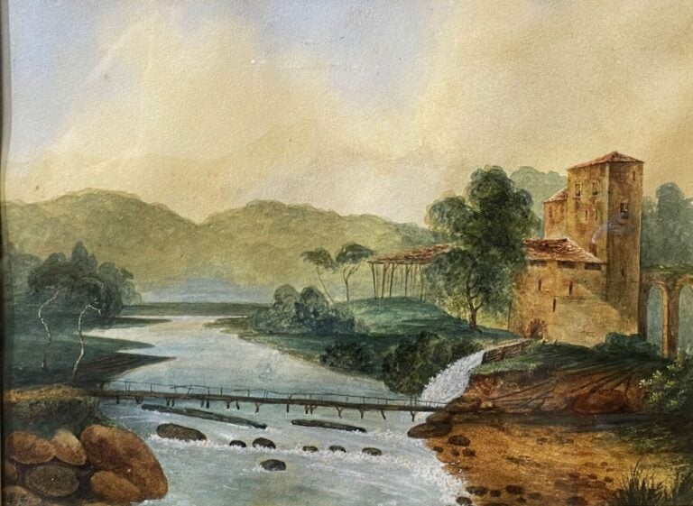 Francois BENSA (1811-1895) - Maison dans la campagne - Technique mixte - Monogr…