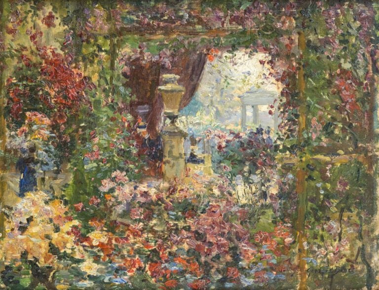 Georges BINET. La Serre. Huile sur panneau. Signée en bas à droite - 27x35 cm