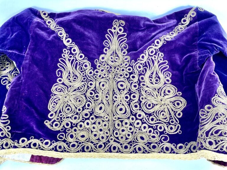Gilet jeune homme en velours violet et broderies or