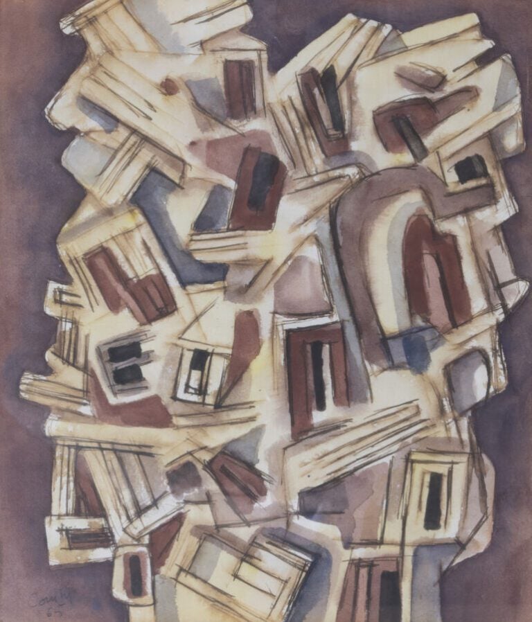 Henry COMBY (1928-2004) - Composition 1965 - Technique mixte, signée et datée e…