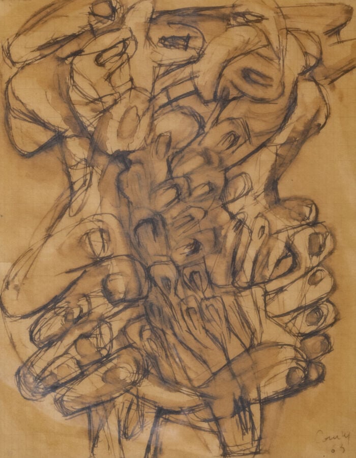 Henry COMBY (1928-2004) - Composition 1965 - Technique mixte, signée et datée e…