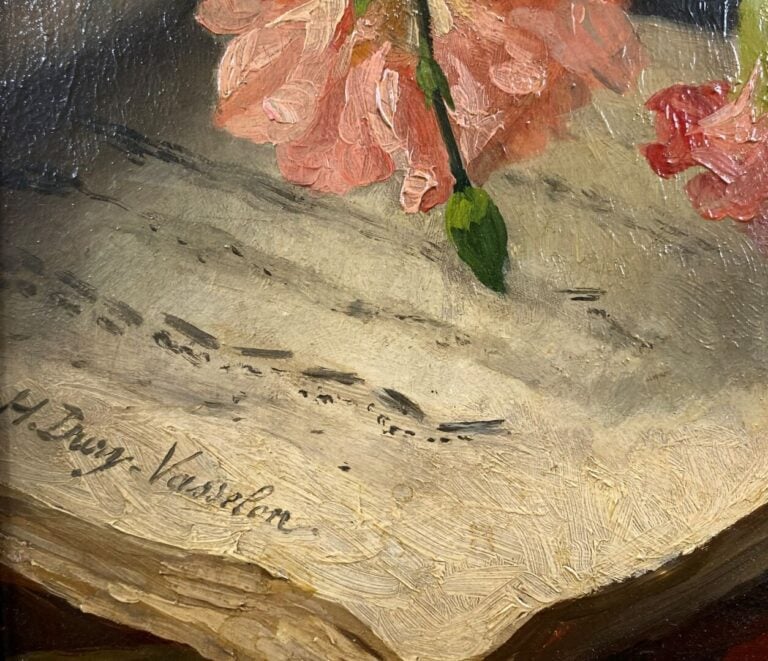 Hortense DURY-VASSELON (1860-1924) - Nature morte au vase de fleurs et partitio…