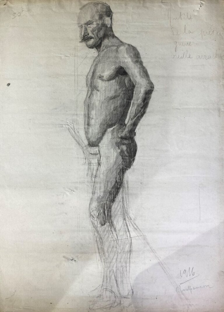 Important lot de dessins au fusain sur papier représentant des académie d'homme…