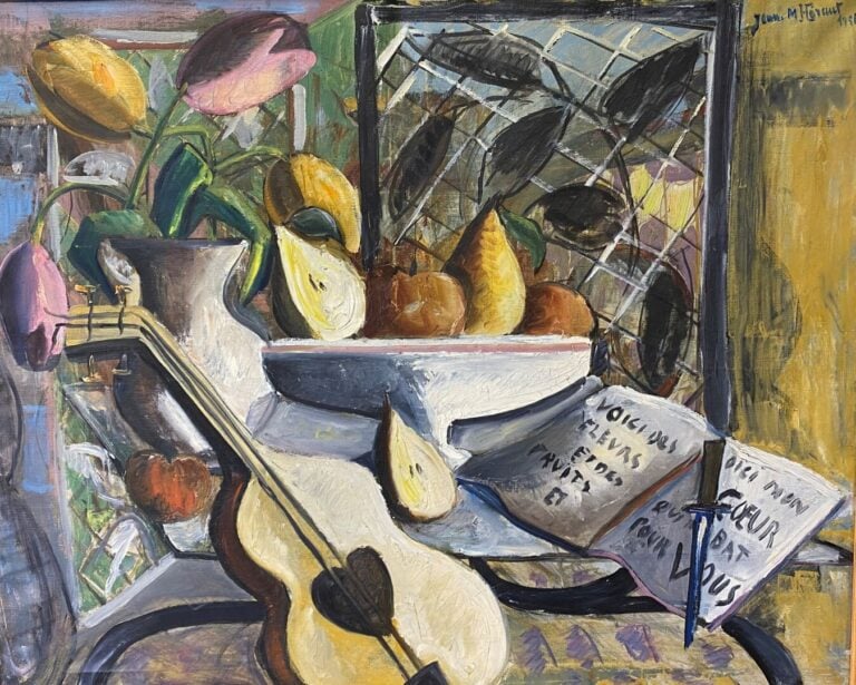 Jean-Marcel HERAUT (1920-1982) - Nature morte au violon - Huile sur toile - Sig…