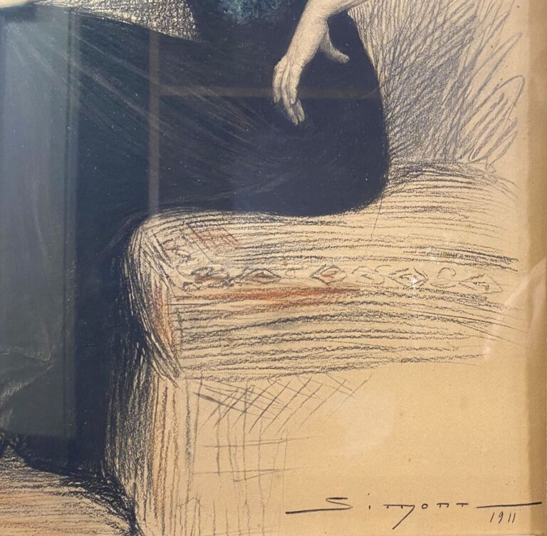 José SIMONT (1901-1940) - Jeune élégante - Fusain et sanguine sur papier - Sign…
