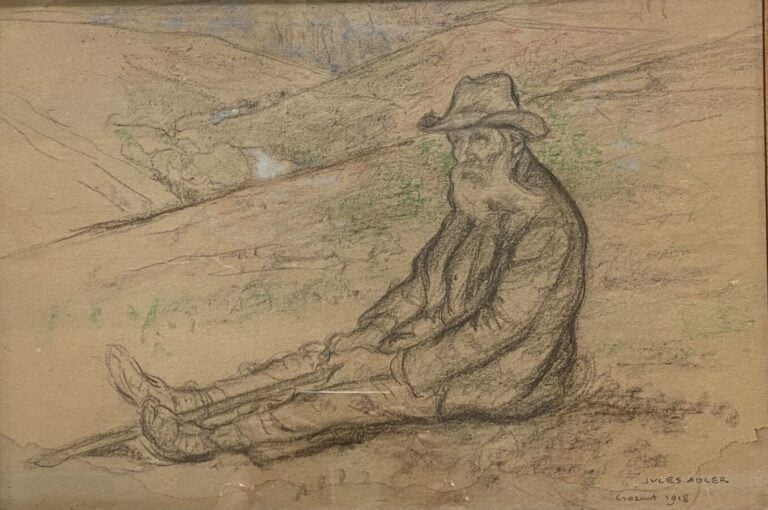 Jules ADLER, (1865-1952) - « Vieil homme assis dans un paysage de montagne ». -…