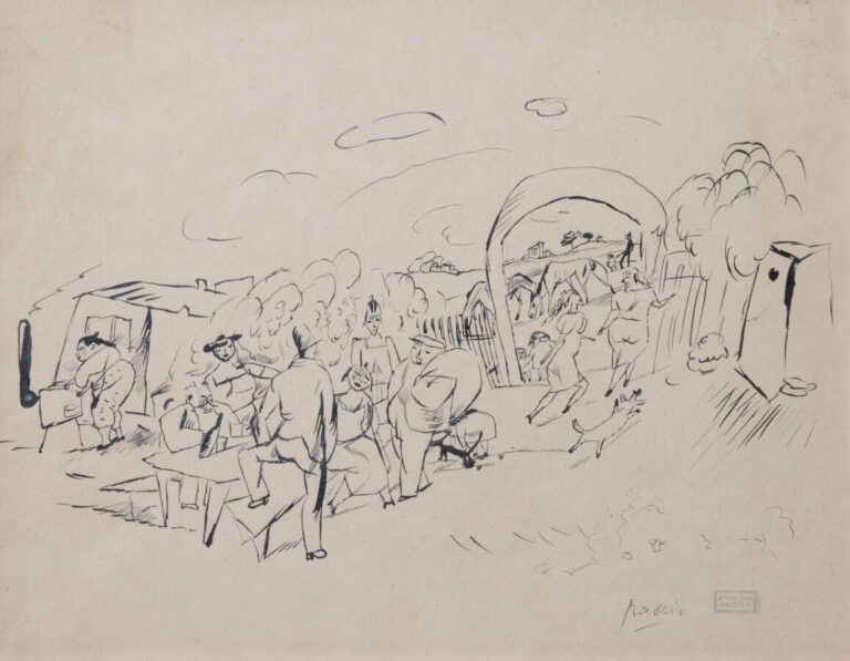 Jules PASCIN (1885-1930) - Bavardages, 1916 - Encre sur papier, cachet de la si…