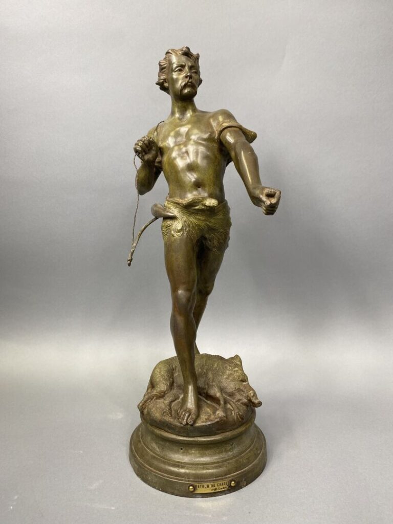 Julien CAUSSE-CADET (1869-1914), d'après - Retour de chasse - Sculpture en régu…