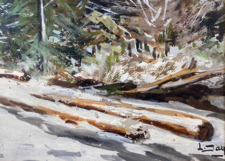 Léon JAYEZ (1878-1957) - Paysage de forêt enneigé - Gouache sur papier - Signé…