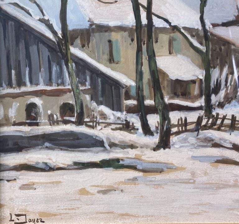 Léon JAYEZ (1878-1957) - Paysage enneigé - Gouache sur papier - Signé en bas -…