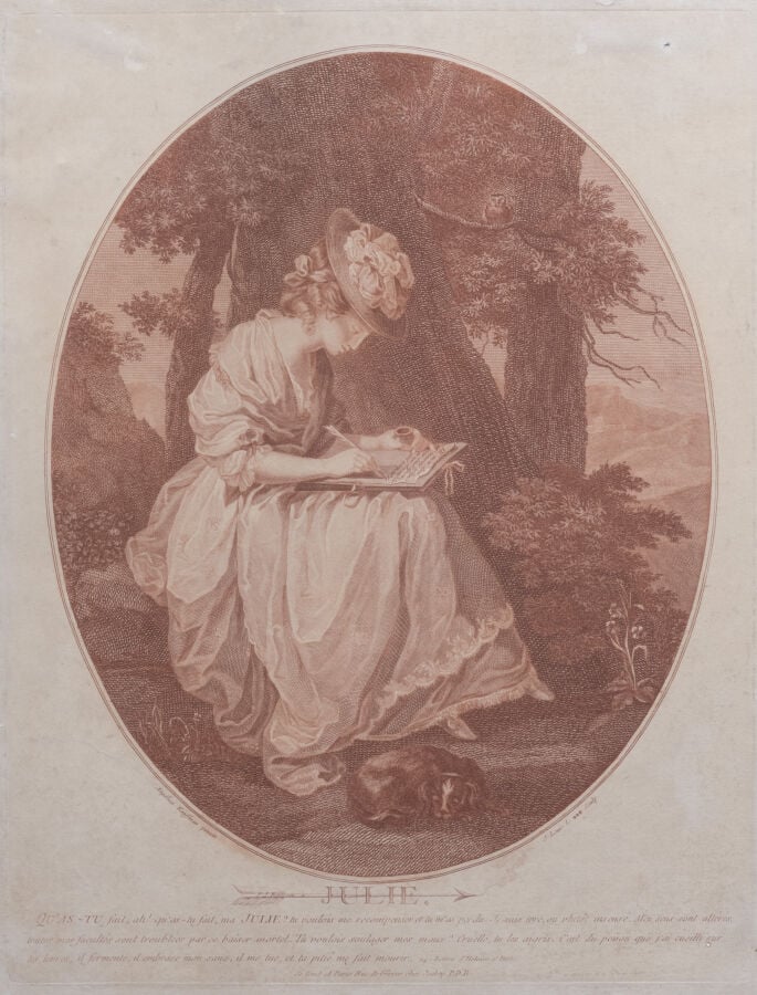 Lot de Gravures à la façon sanguine comprenant : d'après Carl VAN LOO. Profil d…