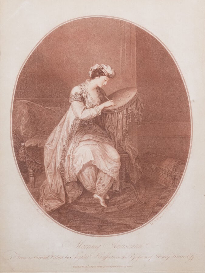 Lot de Gravures à la façon sanguine comprenant : d'après Carl VAN LOO. Profil d…