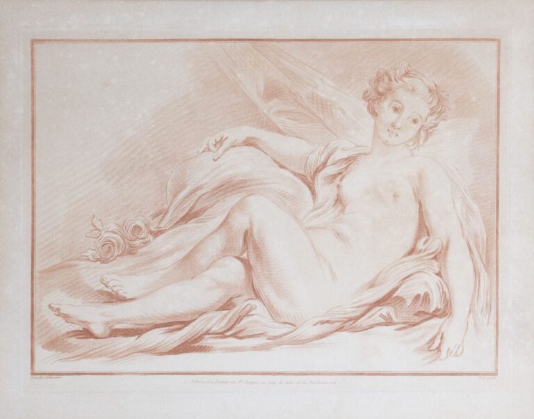 Lot de Gravures à la façon sanguine comprenant : d'après Carl VAN LOO. Profil d…