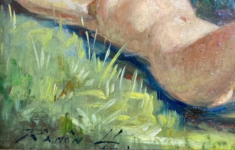 Luis RAMON (XXe) - Femme nue allongée - Huile sur isorel - Signé en bas à gauch…