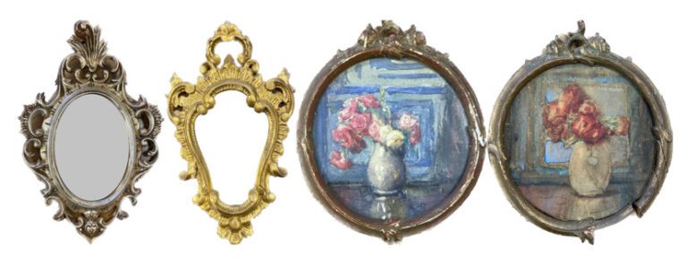 Miroir en bois et composition doré à décor de rocaille - Style Louis XV - H : 4…