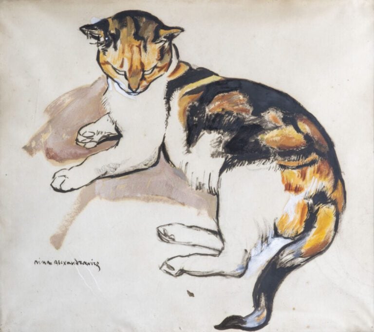 Nina ALEKSANDROWICZ (1888-1946) - Chat - Technique mixte sur papier, signée en…