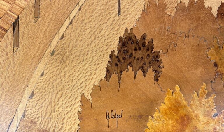 P. CASPAL ? - Panneau marqueté représentant le Haut Koenigsbourg - Signature en…