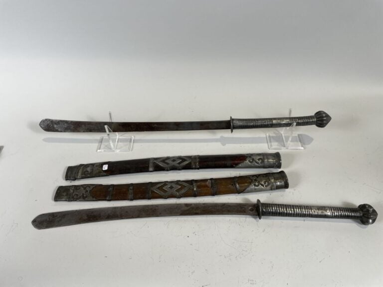 Paire de sabres en acier ; les fourreaux en bois avec motifs en acier . Empire…