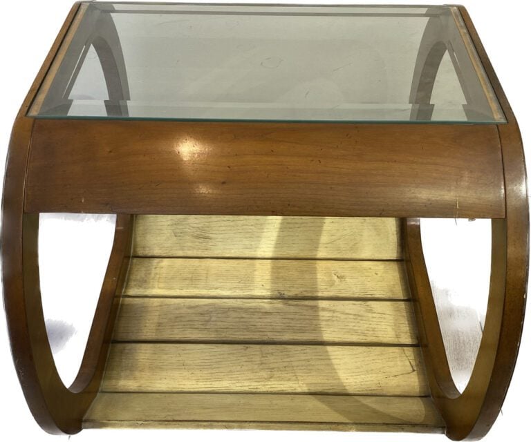 Petite table basse de forme ovale en bois et plateau vitré - 46 x 50 x 57 cm