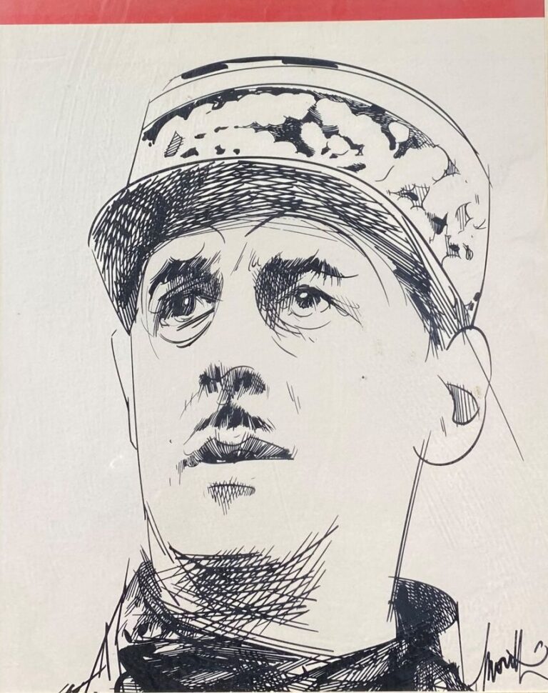 Raymond MORETTI (1931-2005) - Portrait du Général de Gaulle - Crayon sur papier…