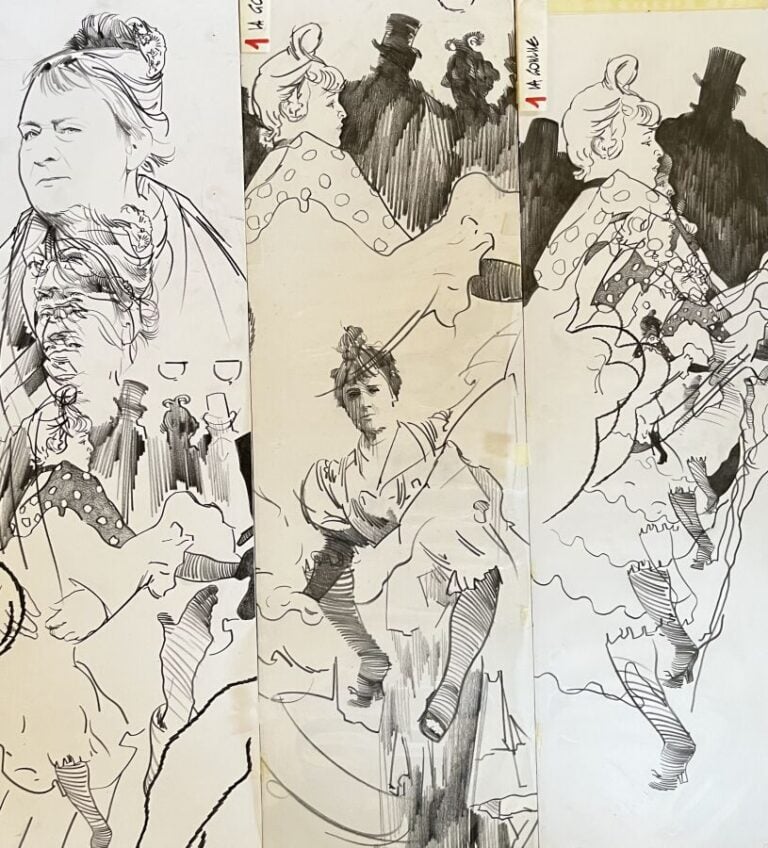 Raymond Moretti (Nice, 1931 - Paris, 2005) - La Goulue, triptyque - Crayon - Si…