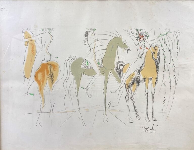 Salvador DALI (1904-1989), d'après - Personnages à cheval - Lithographie en cou…