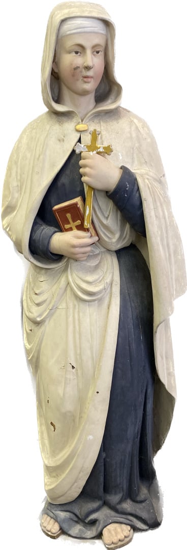Sculpture en bois et composition à décor peint polychrome représentant Sainte F…