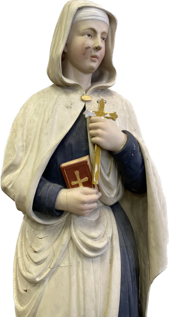 Sculpture en bois et composition à décor peint polychrome représentant Sainte F…