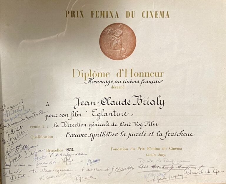 Sept diplômes d'ordres divers décernés à Jean-Claude Brialy (tailles diverses)…