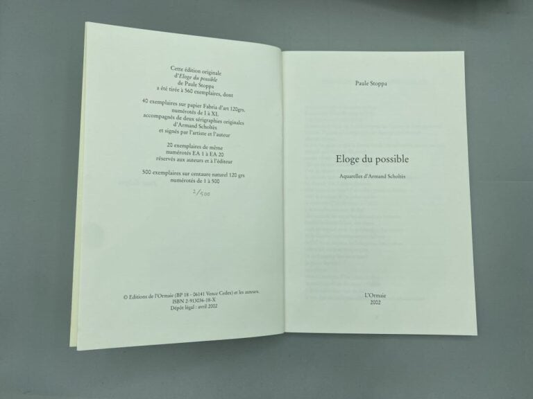 STOPPA Paule - SCHOLTES Armand - Eloge du possible. - Vence, Editions de l'Orma…
