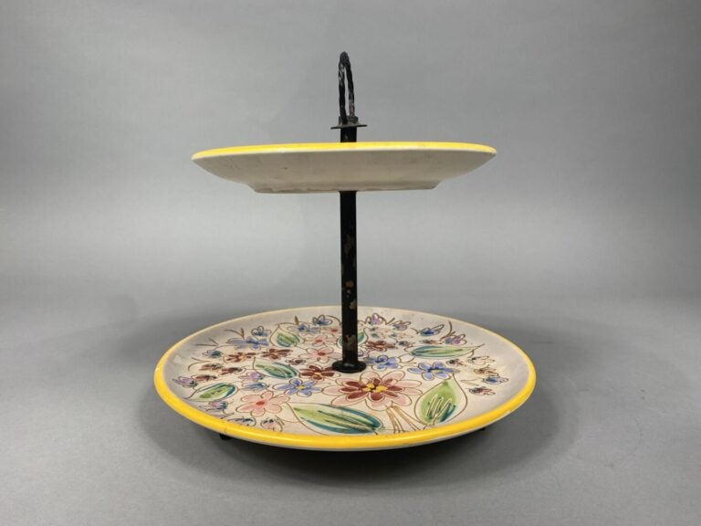 VALLAURIS - GL - Serviteur muet à deux plateaux en céramique émaillée polychrom…