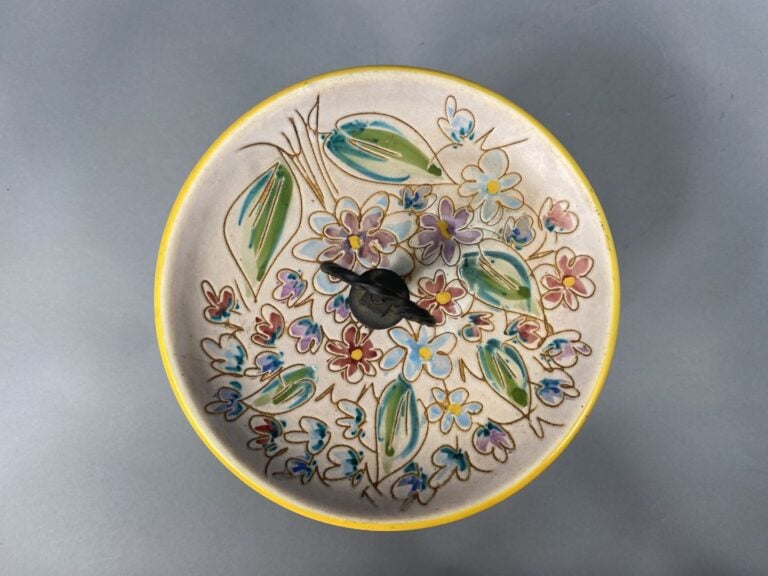 VALLAURIS - GL - Serviteur muet à deux plateaux en céramique émaillée polychrom…