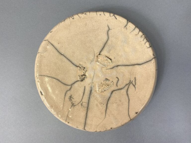 VALLAURIS ? - Plat en céramique émaillée à décor de végétaux sur fond beige cra…