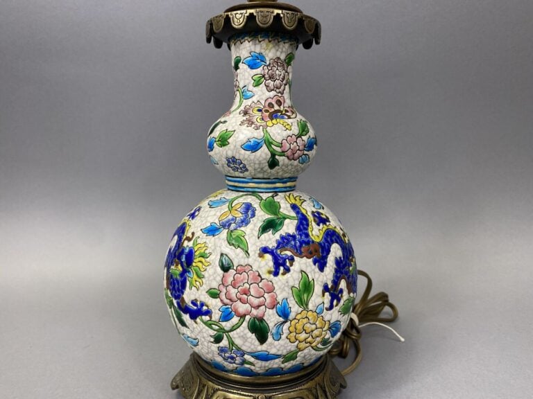 VIEILLARD à Bordeaux? - Pied de lampe à double renflement en faïence polychrome…
