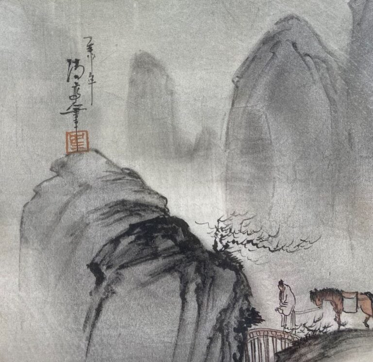 Vietnam / Chine - Ensemble de deux peintures sur soie représentant des cavalier…